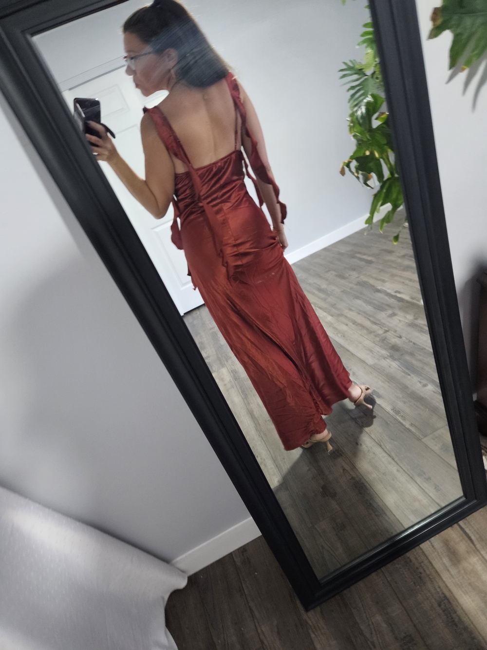 Satin Tie-Back Maxi Dress in Rust - Picture 5 of 6